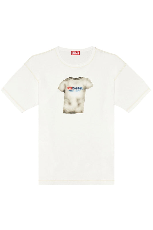 White DIESEL T-BOXT-N12 T-SHIRT with a graphic of a smaller t-shirt printed on the front, featuring the Diesel logo.