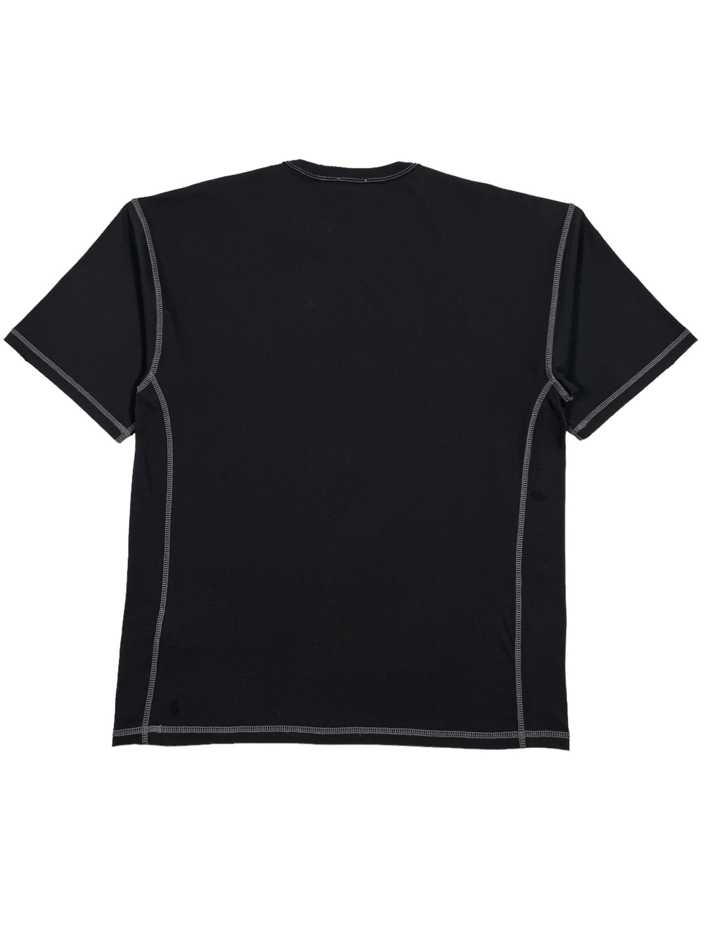 A view from the back of the DIESEL T-BOXT-SIDE T-SHIRT BLACK, a short-sleeve cotton t-shirt featuring gray stitching and prominently showcasing the DIESEL logo.