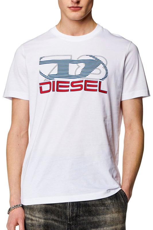 Man wearing a white DIESEL DIESEL T-DIEGOR-K74 slim-fit style t-shirt.
