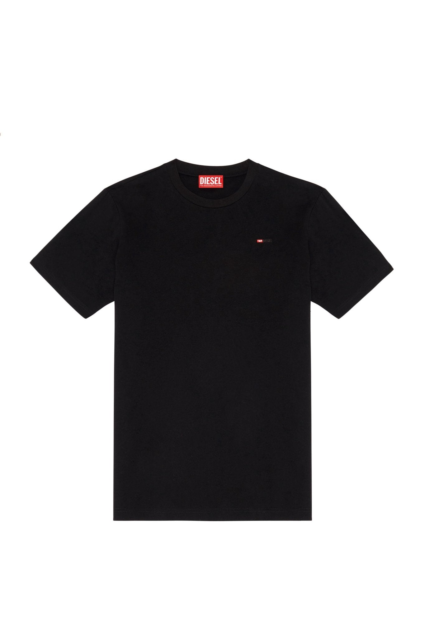 The Diesel T-Just-Microdiv T-Shirt in black by DIESEL is made from soft cotton jersey and features a small logo on the chest with a distinctive red label inside the collar.