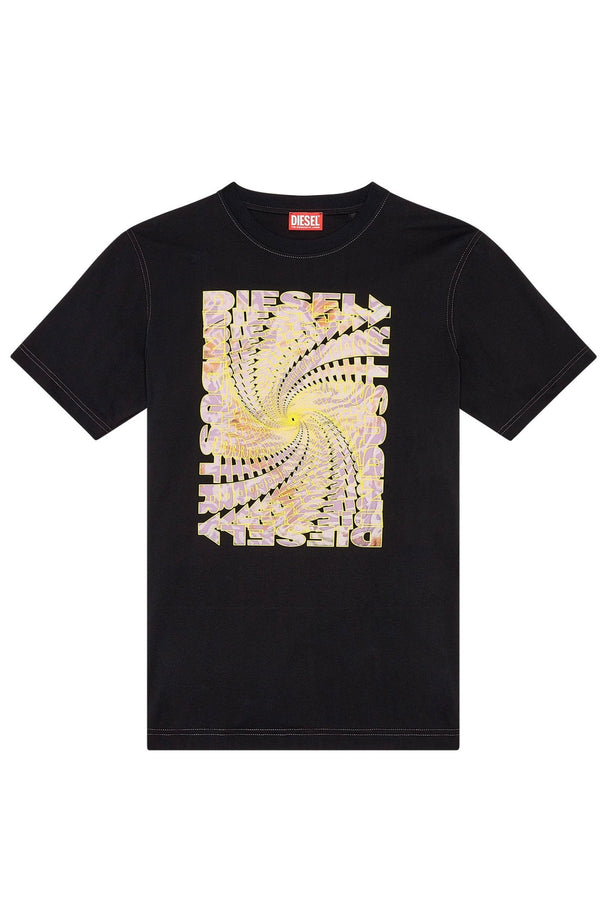 DIESEL T-JUST-N12 T-shirt with a spiral graphic logo on the front, crafted from organic cotton jersey.