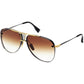 The DITA Decade Two DRX-2082-B-BLK-GLD aviator sunglasses feature a black and gold frame, brown gradient lenses, and decorative 18-karat gold-plated details on the temples and bridge.