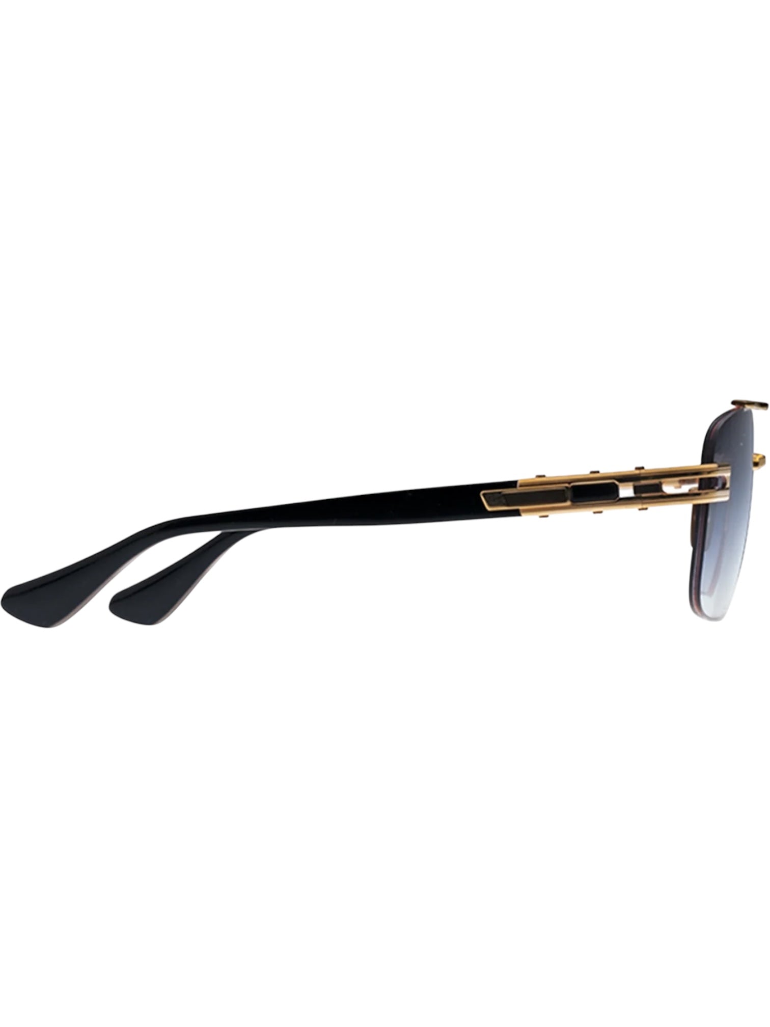 Side view of DITA Grand-Evo One DTS138-A-01 eyeglasses in black and gold with rectangular frames, gradient lenses, and premium materials on the temples and hinges.