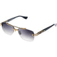 The DITA Grand-Evo One DTS138-A-01 sunglasses are rectangular rimless frames with a titanium center, gold accents, black arms, and gradient dark lenses.