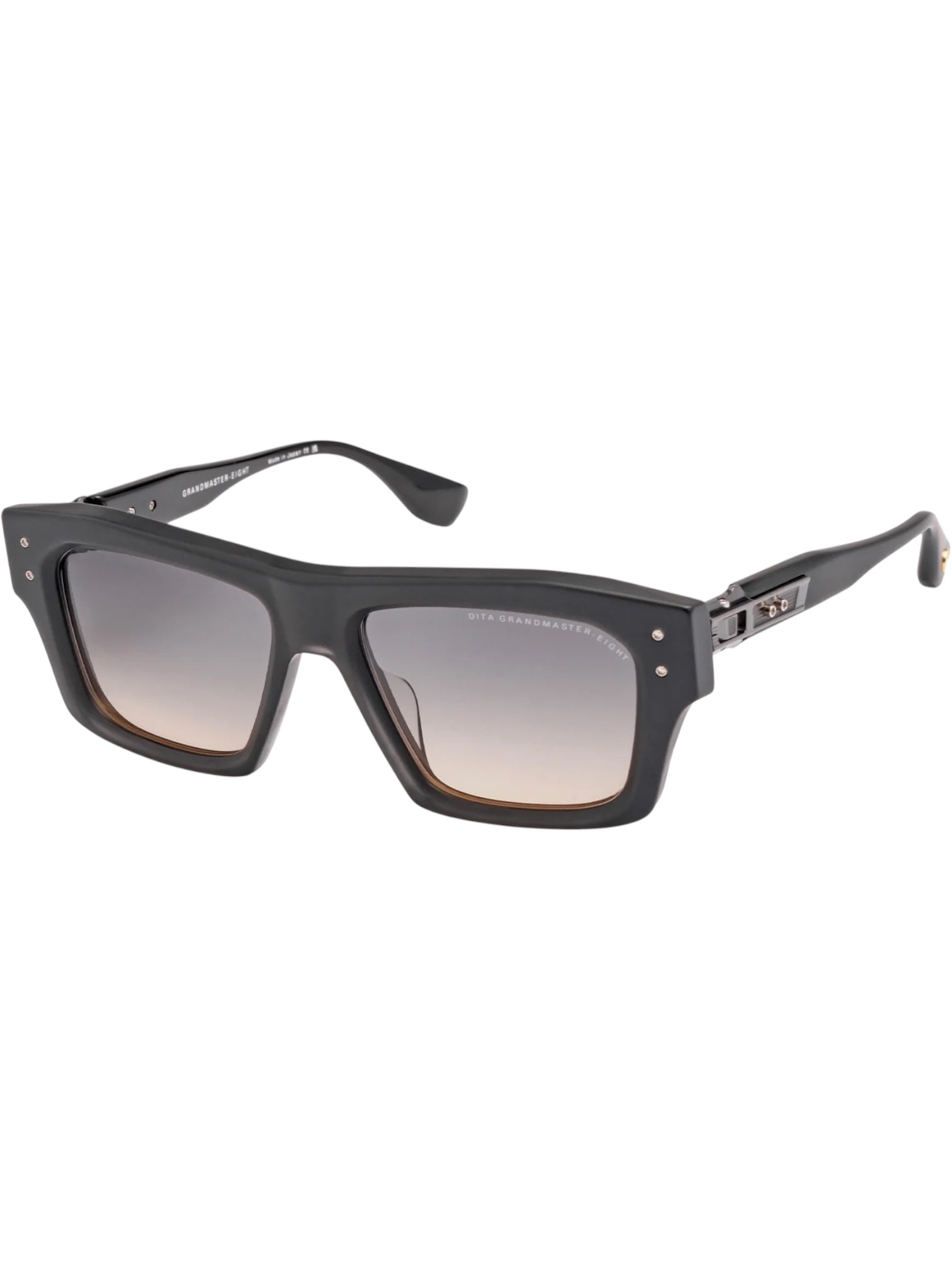 The DITA Grandmaster-Eight DTS458-A-01 sunglasses feature black rectangular acetate frames and dark gradient lenses, displayed on a white background.