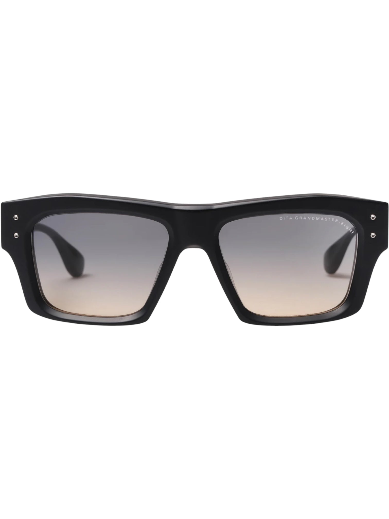 The DITA Grandmaster-Eight DTS458-A-01 features rectangular black acetate frames with gradient tinted lenses, showcased from the front against a white backdrop. Inspired by the iconic GRANDMASTER-EIGHT design.