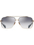 The DITA Mach Six DTS121-62-01 sunglasses feature gold metal aviator frames and gradient gray lenses, shown front-facing on a white background, showcasing DITA’s racing-inspired eyewear style.