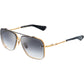The DITA Mach Six DTS121-62-01 sunglasses feature a gold metal frame, titanium construction, black temple tips, and gradient gray lenses for a racing-inspired look against a white background.