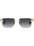 The DITA Meta-Evo One DTS147-A-04 is a rectangular rimless style with dark gradient lenses and gold-tone arms, featuring geometric hinge accents inspired by retro fashion.