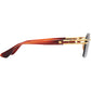 Side view of Dita Meta-Evo One DTS147-A-04 rimless eyewear by DITA, featuring orange and brown arms, gold detailing, and a gray hinge area—a modern design with retro influence.