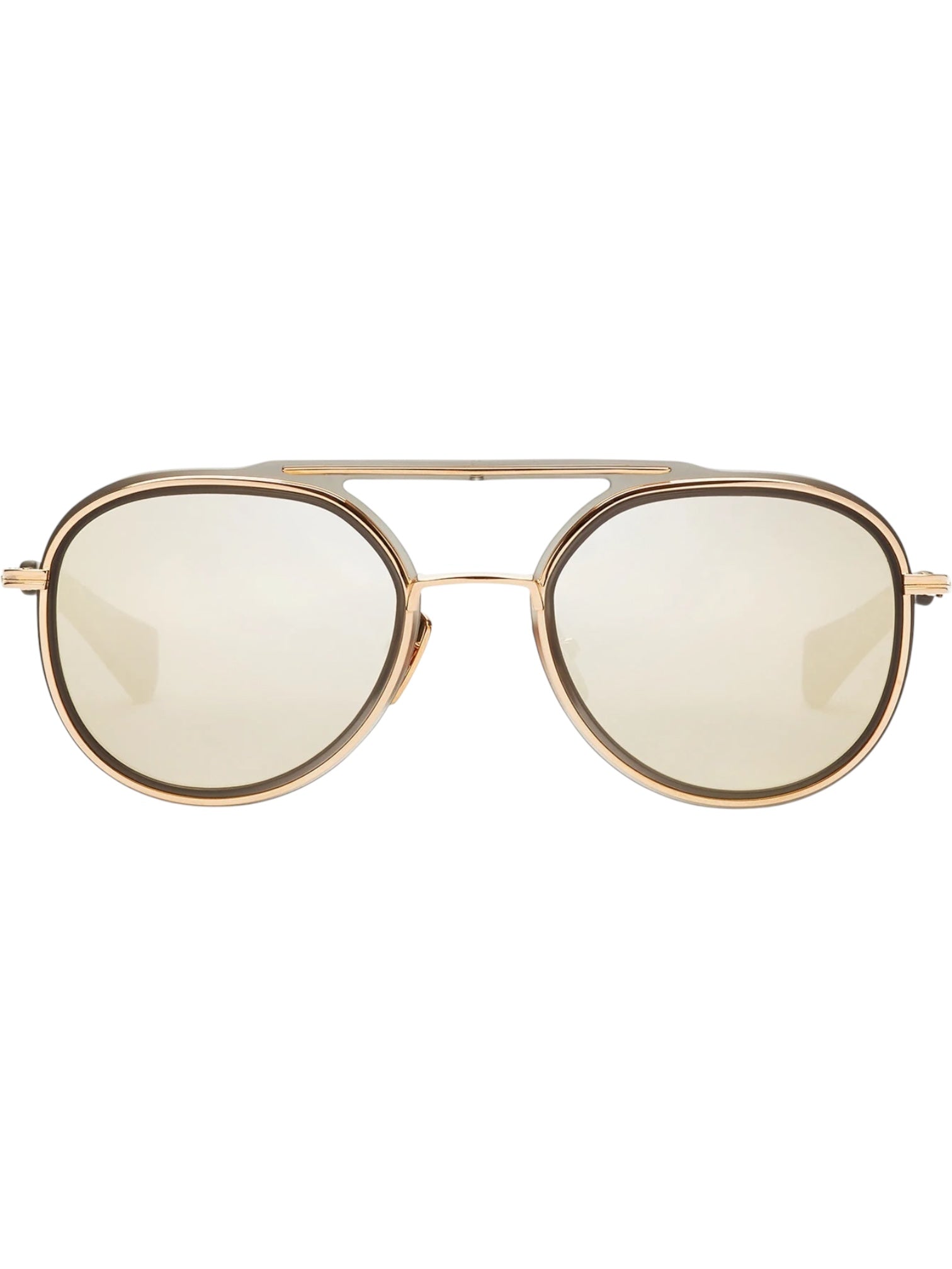 The DITA Spacecraft 19017-C-GRY-GLD-52 sunglasses feature gold-tone aviator frames with mirrored lenses and a hybrid design inspired by aviation, displayed from the front on a plain white background.