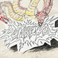 A two-headed dragon illustration above the stylized "DOMREBEL" text features an original doodle graphic on a greige background. This design adorns the premium Domrebel Conflict T-shirt Greige by DOM REBEL, blending fantasy and fashion.