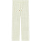 Drôle de Monsieur G-BP183-CO186-LGN Pantalon Tweed Grn: Light green textured tweed pants with elasticated waist, drawstring, and white guipure piping along the sides, shown on a white background.