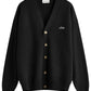 Drôle de Monsieur Perm-CA123-WO007-BL LE Cardigan Blk: A sophisticated wool cardigan with a V-neck, gold buttons, ribbed trim, and Drôle embroidery on the left chest.