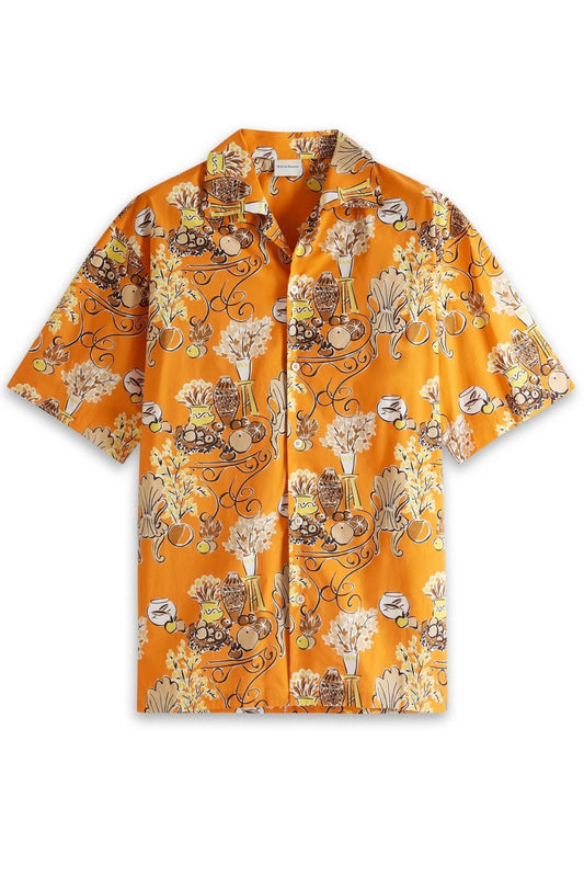 DROLE DE MONSIEUR Orange printed short-sleeved shirt displayed on a white background.