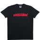 The DSQUARED2 S71GD1452 Cool Fit Tee Black is a stylish 100% cotton T-shirt featuring a striking red "DSQUARED²" logo text across the chest and a subtle brand label at the neckline, perfect for men's fashion.