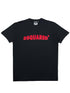 The DSQUARED2 S71GD1452 Cool Fit Tee Black is a stylish 100% cotton T-shirt featuring a striking red "DSQUARED²" logo text across the chest and a subtle brand label at the neckline, perfect for men&