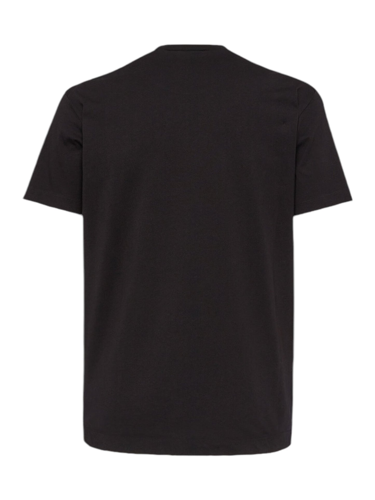 The Dsquared2 S74Gd1307 Cool Fit Tee Black from DSQUARED2, shown from the back, offers a sleek fit with short sleeves and a round neckline. It's made from 100% cotton and is showcased against a crisp white background.