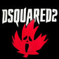 The DSQUARED2 logo, highlighted by a stylized red maple leaf with a ghostly face design, stands out against the black backdrop of the Dsquared2 S74Gd1307 Cool Fit Tee.