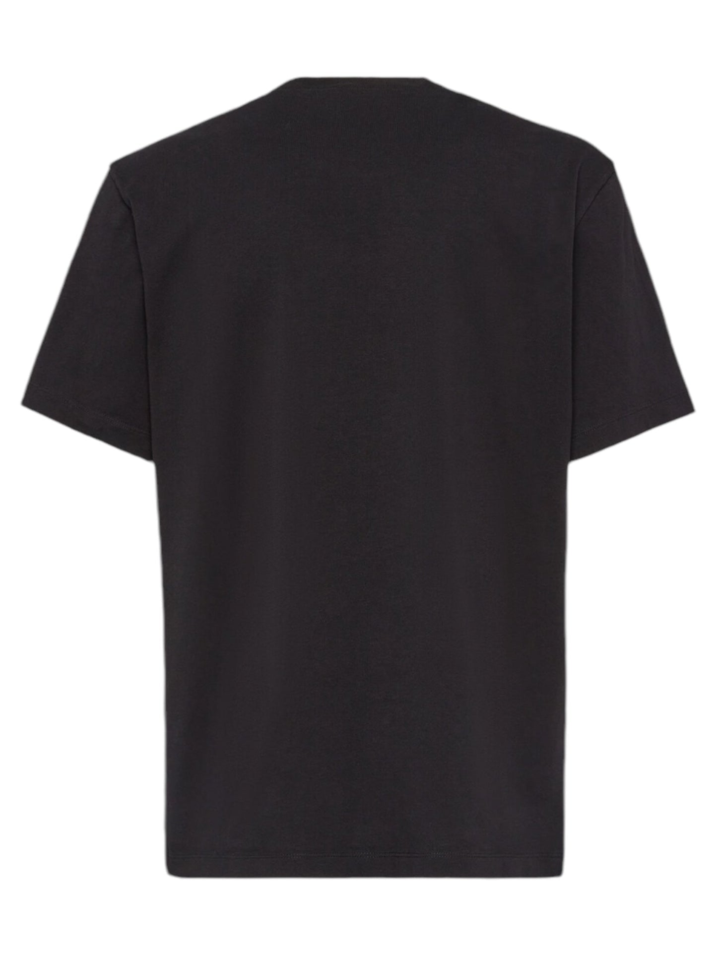 The Dsquared2 S74Gd1316 Regular Fit Tee Black by DSQUARED2 is showcased from the back against a white background. Designed in Portugal and made entirely of cotton, this t-shirt provides comfort with its regular fit, making it suitable for any casual style.