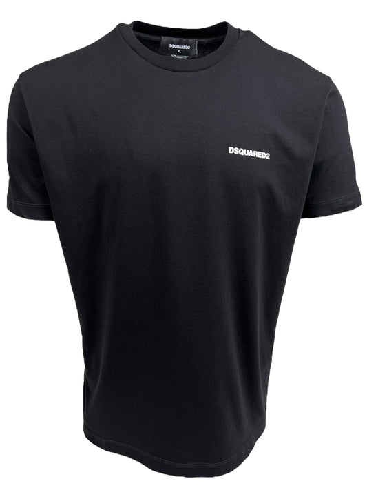DSQUARED2 S74GD1338 Cool Fit Tee Black on a mannequin, viewed from the front with the brand logo on the left chest area.