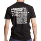 A person is seen from the back sporting men's fashion in a black Dsquared2 S74Gd1338 Cool Fit Tee, featuring white graphic text that includes "DSQUARED2" and references their Milan headquarters. The ensemble is effortlessly stylish when paired with blue jeans and a black beanie.