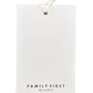 White rectangular tag with a white string at the top and the text "FAMILY FIRST MILANO" printed in black at the bottom, proudly showcasing the craftsmanship of "Made In Italy." Ideal for pairing with a chic FAMILY FIRST SHS2409 SHIRT DREAMS MC long sleeve shirt.