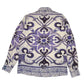 View the back of the Family First SHS2504 Shirt Amalfi Multicolor by FAMILY FIRST, a long-sleeve piece crafted from ramie featuring intricate blue and purple floral and geometric patterns on a white background.