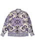 The Family First SHS2504 Shirt Amalfi Multicolor by FAMILY FIRST has a long-sleeved design with a purple and white floral pattern and button closure, made from lightweight ramie for comfort.