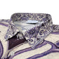 Close-up of the Family First SHS2504 Shirt Amalfi Multicolor by FAMILY FIRST; it features a purple and gray floral pattern with a neatly folded collar showcasing intricate designs and multicolor elegance.
