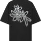 The Filling Pieces Chrome Flower T-shirt Black by FILLING PIECES features a bold silver floral print on the back and is crafted from soft organic cotton for comfort and striking style.