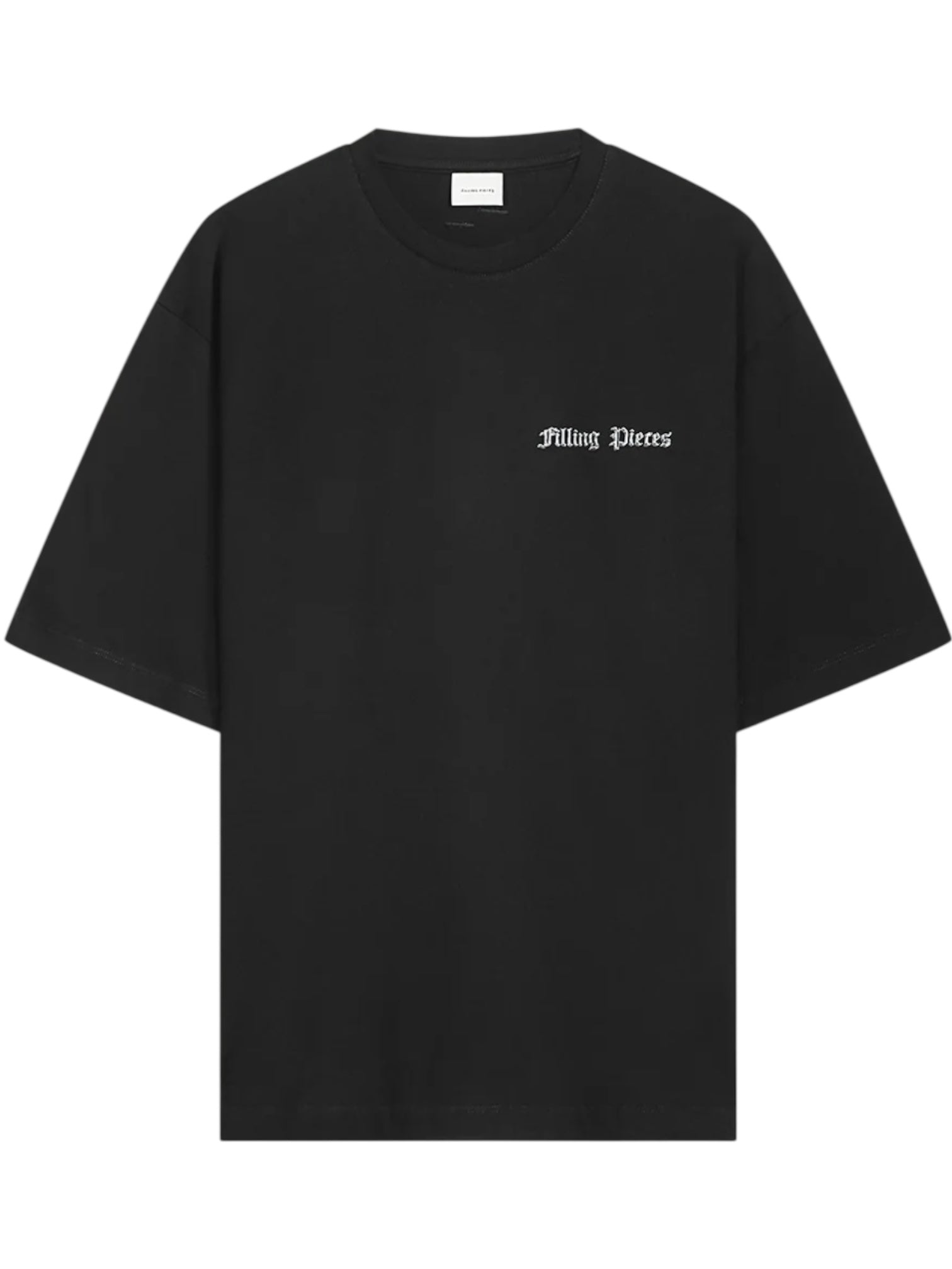 The Filling Pieces Chrome Flower T-shirt Black by FILLING PIECES is an organic cotton tee featuring small white "Filling Pieces" text on the left chest.