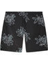 The Filling Pieces Chrome Swimshorts Black by FILLING PIECES feature a chrome flower print, drawstring waistband, fast-dry swimwear fabric, and subtle branding on the lower left leg.