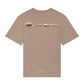 The FILLING PIECES CONSTRUCT FOSSIL T-SHIRT by FILLING PIECES is a beige short-sleeve t-shirt made from 100% organic cotton, featuring a geometric design across the upper back and small text "ENJOY THE DAY" near the bottom.