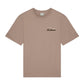 The FILLING PIECES CONSTRUCT FOSSIL T-SHIRT by FILLING PIECES is a beige short-sleeve shirt made from 100% organic cotton, featuring a small, abstract logo on the left chest area.