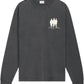 The Filling Pieces United By Generations L/S Vintage Black by FILLING PIECES is a long-sleeve organic cotton shirt in faded black, featuring premium softness and a small white "Friday Shoes" graphic with three silhouettes on the left chest.