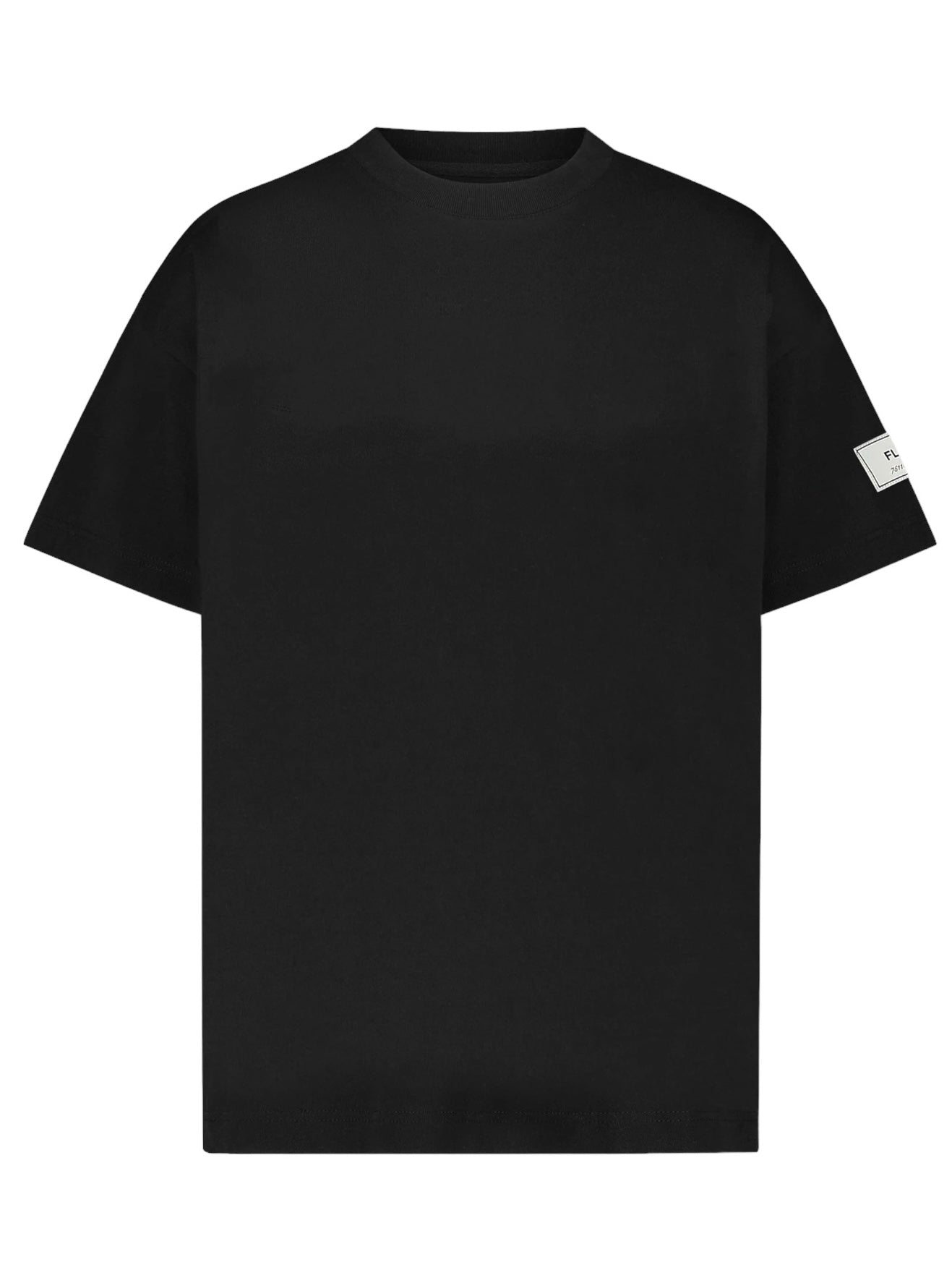 The black FLANEUR Flaneur Atelier T-Shirt is crafted from soft cotton jersey and features a subtle patch on the left sleeve.