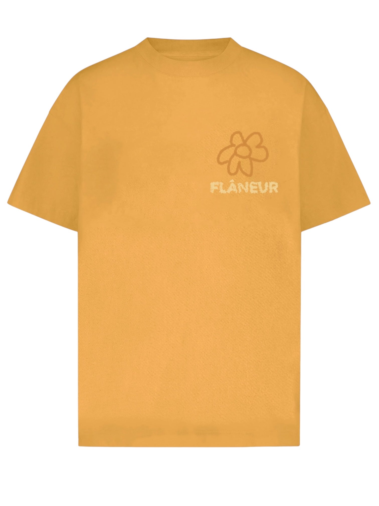The Flaneur Flower Doodle T-Shirt Org by FLANEUR is made from soft cotton jersey and features a whimsical flower doodle graphic along with the word "Flâneur" on the front.