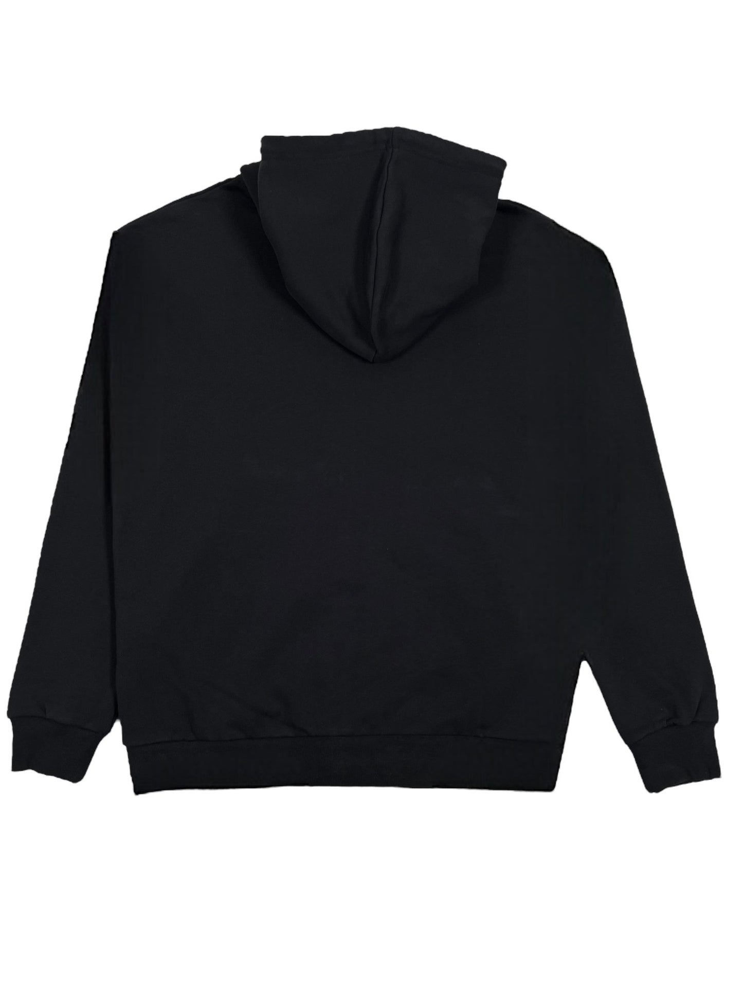 FLANEUR SIGNATURE ZIP-UP HOODIE BLACK by FLANEUR, displayed flat with the back side facing up. Made from 100% cotton for ultimate comfort and durability.