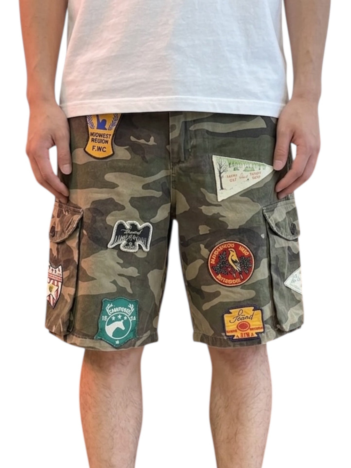Found Camo Patchwork Cargo Shorts Woodland