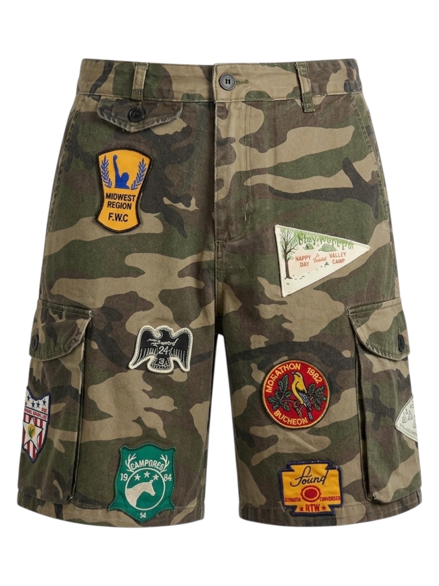 Found Camo Patchwork Cargo Shorts Woodland