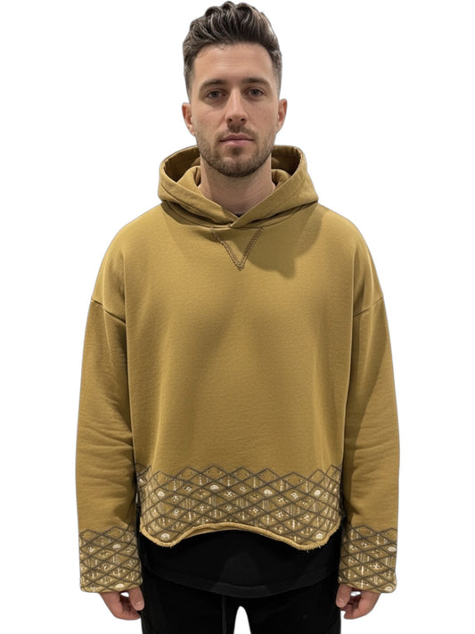 Found Embroidered Border Hoodie Dk Olive
