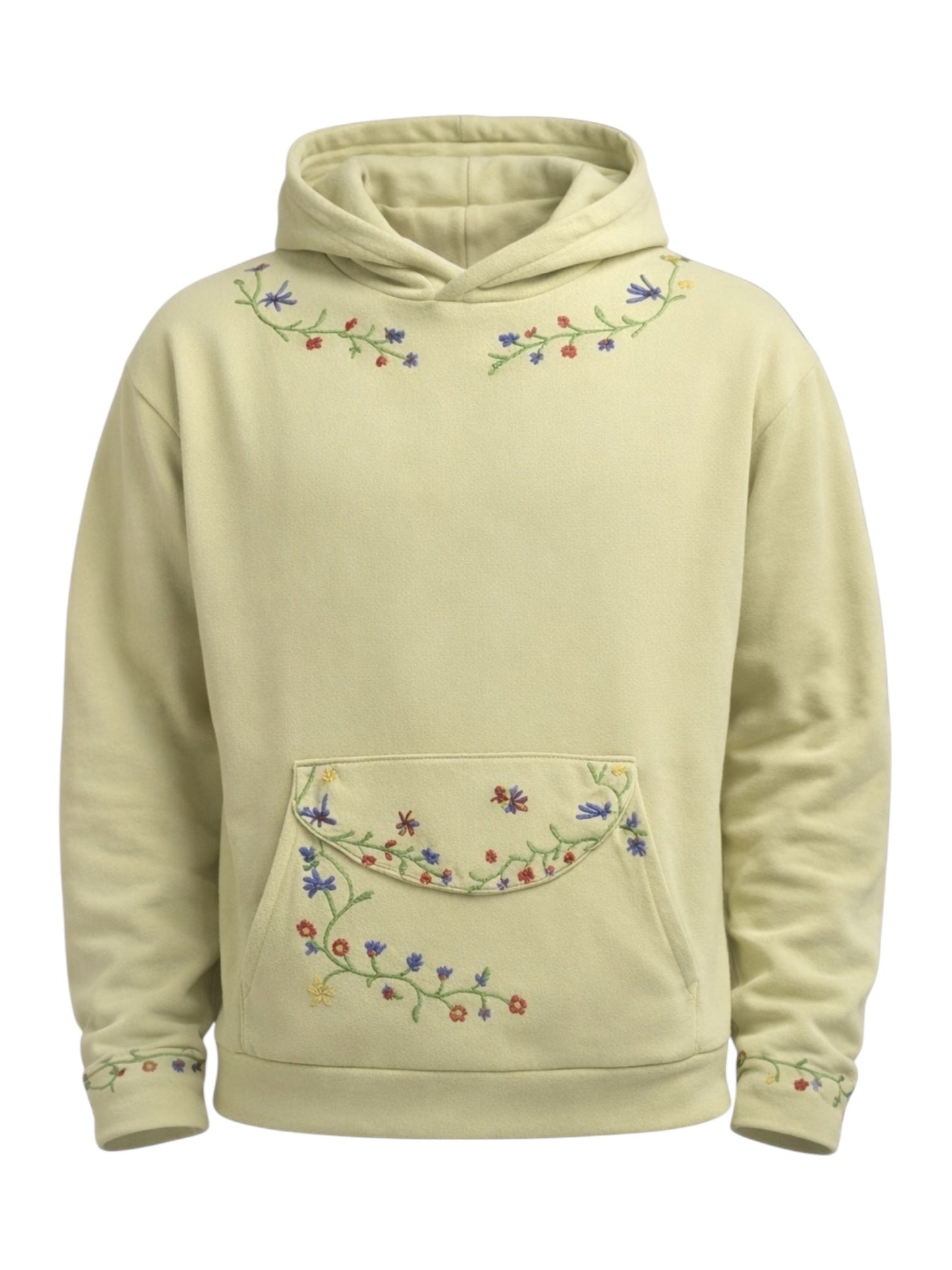 Found Embroidered Floral Hoodie Washed Military