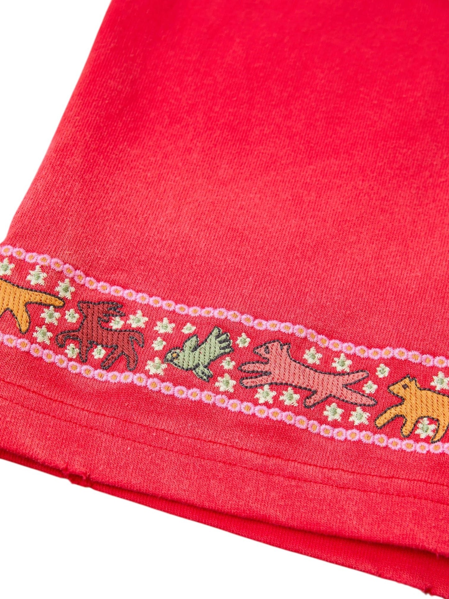 Found Embroidered Flower Border Tee Red
