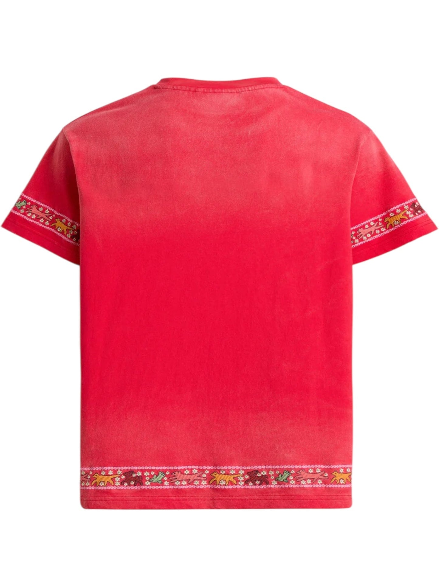 Found Embroidered Flower Border Tee Red