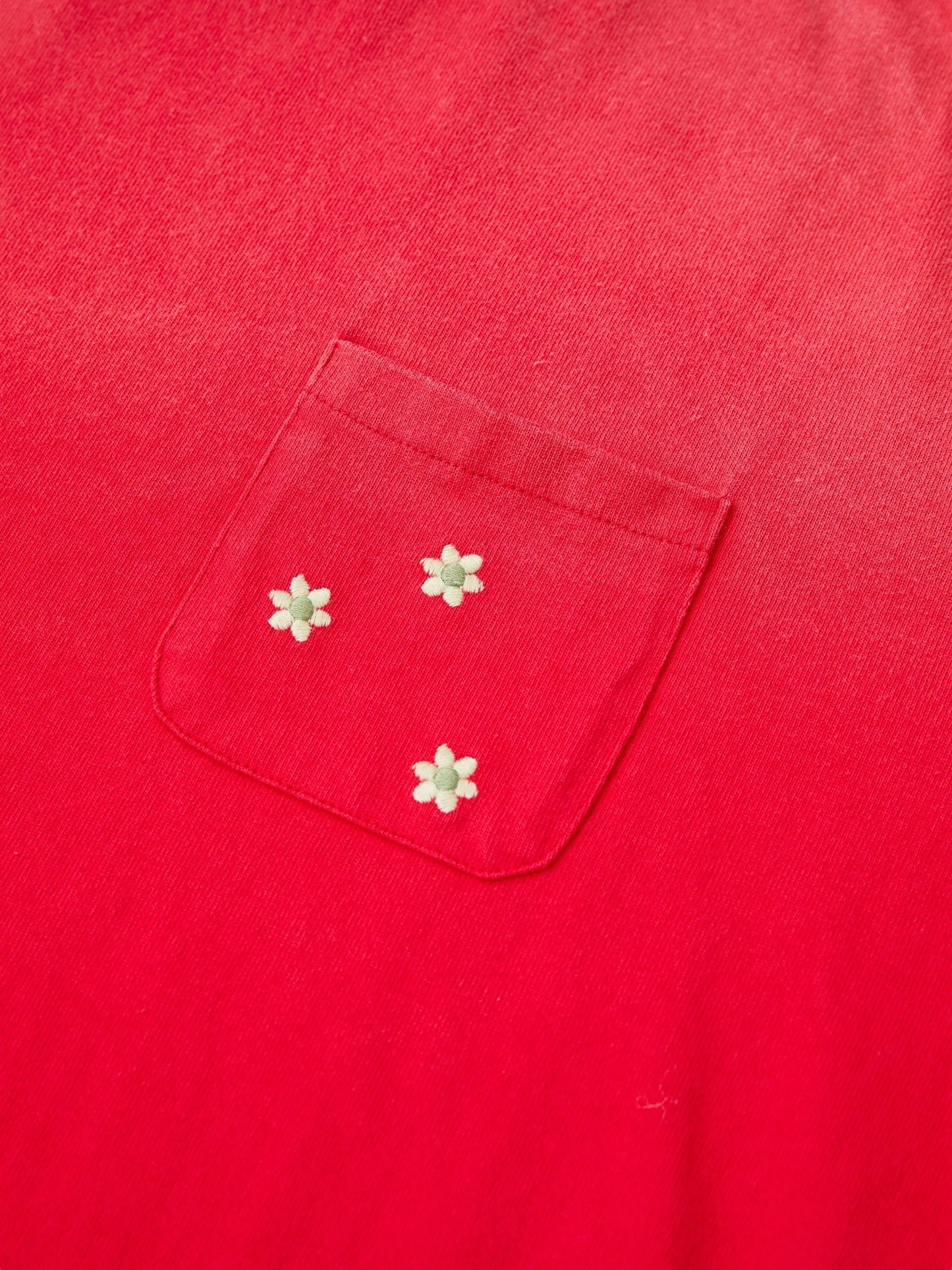 Found Embroidered Flower Border Tee Red