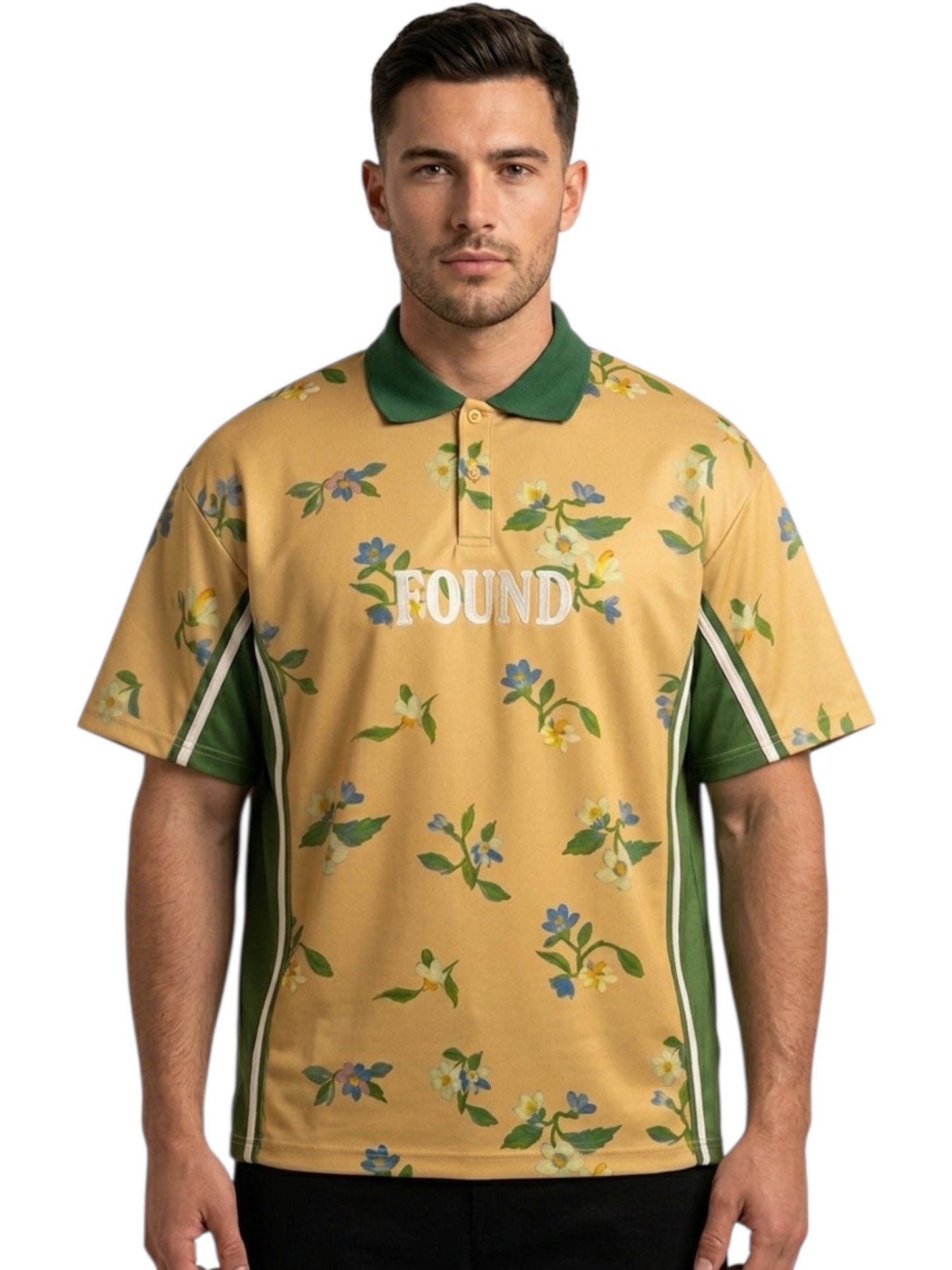 Found Floral Polo Jersey Forest/ Gold