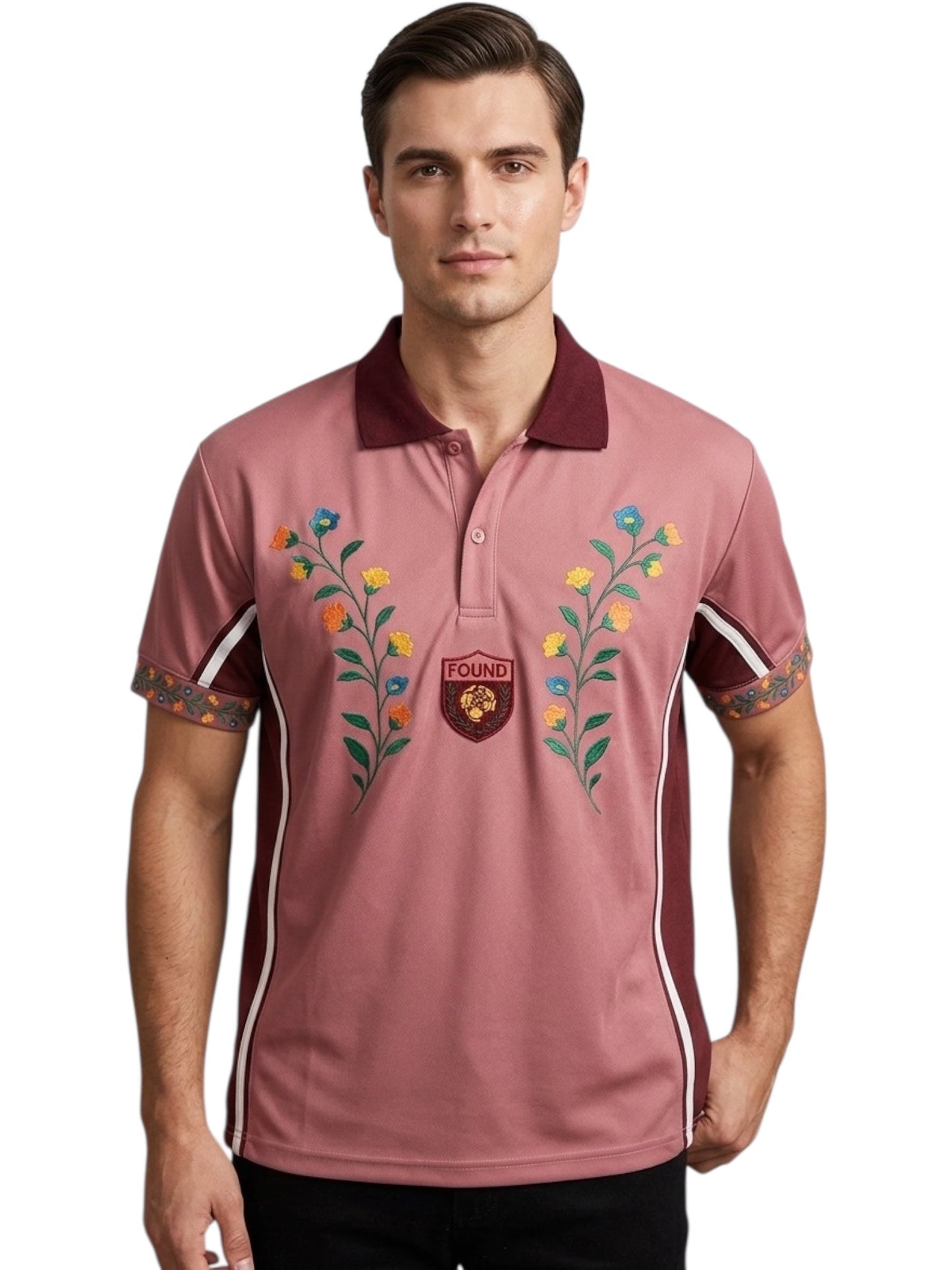 Found Floral Polo Jersey Rose/ Marooon