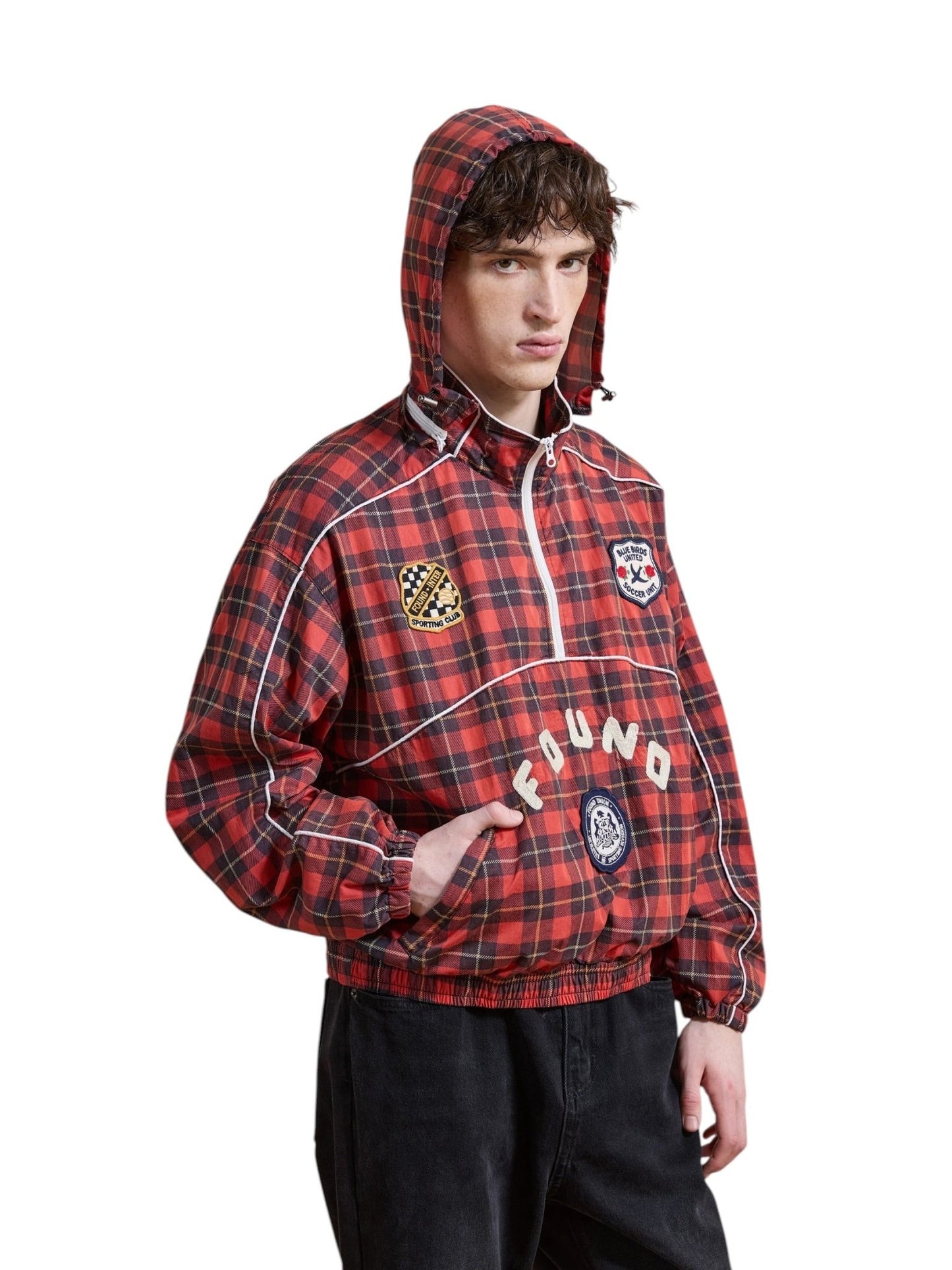 Found Red Plaid Track Jacket Red