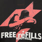 The FREE REFILLS Free Refills Romance Tee (FR-C3-12) features a graphic of two people embracing before a pink lightning bolt and "FREE reFILLS READYWEAR" text, on vintage black heavyweight cotton with a faded wash for lasting comfort and style.